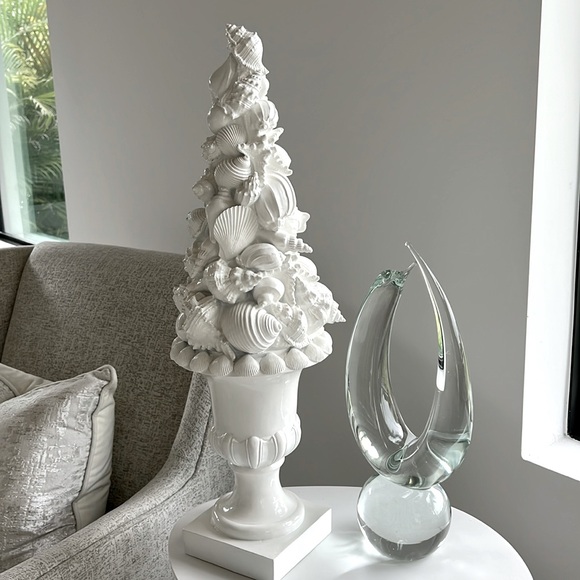 COASTAL CHRISTMAS shiny white sculpted topiary centerpiece 24" - Picture 1 of 15